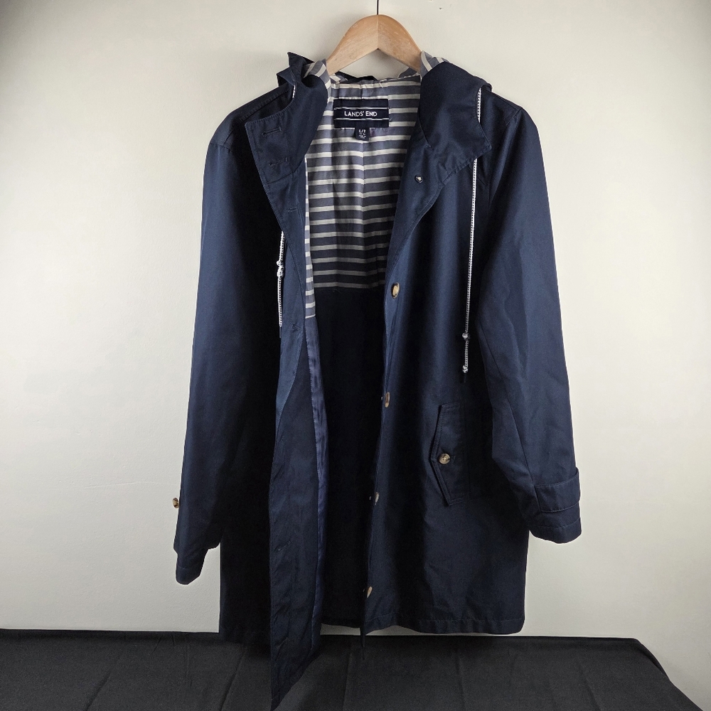 Lands' End Navy Utility Jacket with Striped Lining